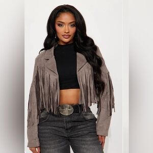 Women's Fringe Leather Jacket - Taupe